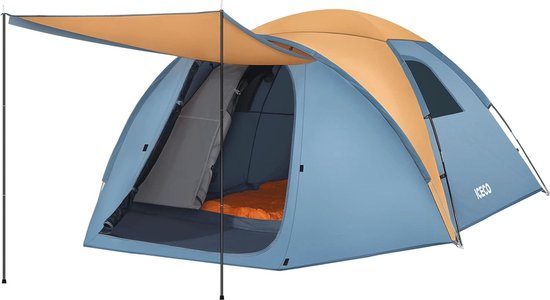 Kampeertent voor 4 Personen - Waterdichte en Winddichte Koepeltent met Schermkamer - Eenvoudige Installatie en Afneembare Regenvlieg