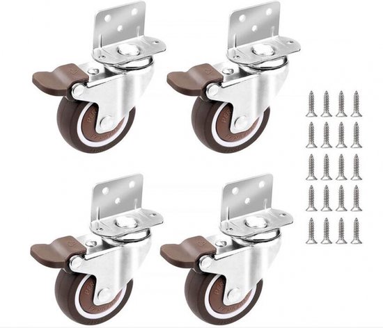 Lot de 4 roulettes pivotantes avec frein - 25 mm + Vis - Caoutchouc TPR - Charge maximale 15 kg - Roulettes pour Meubles - Roulettes pivotantes pour chariot - Roulettes pivotantes robustes - Roues de chariot en caoutchouc