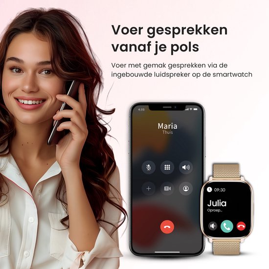 Avalue Smartwatch Dames & Heren - AMOLED Screen - AI Feature - Stappenteller - Bloeddrukmeter - Geschikt voor alle Smartphones - Roségoud