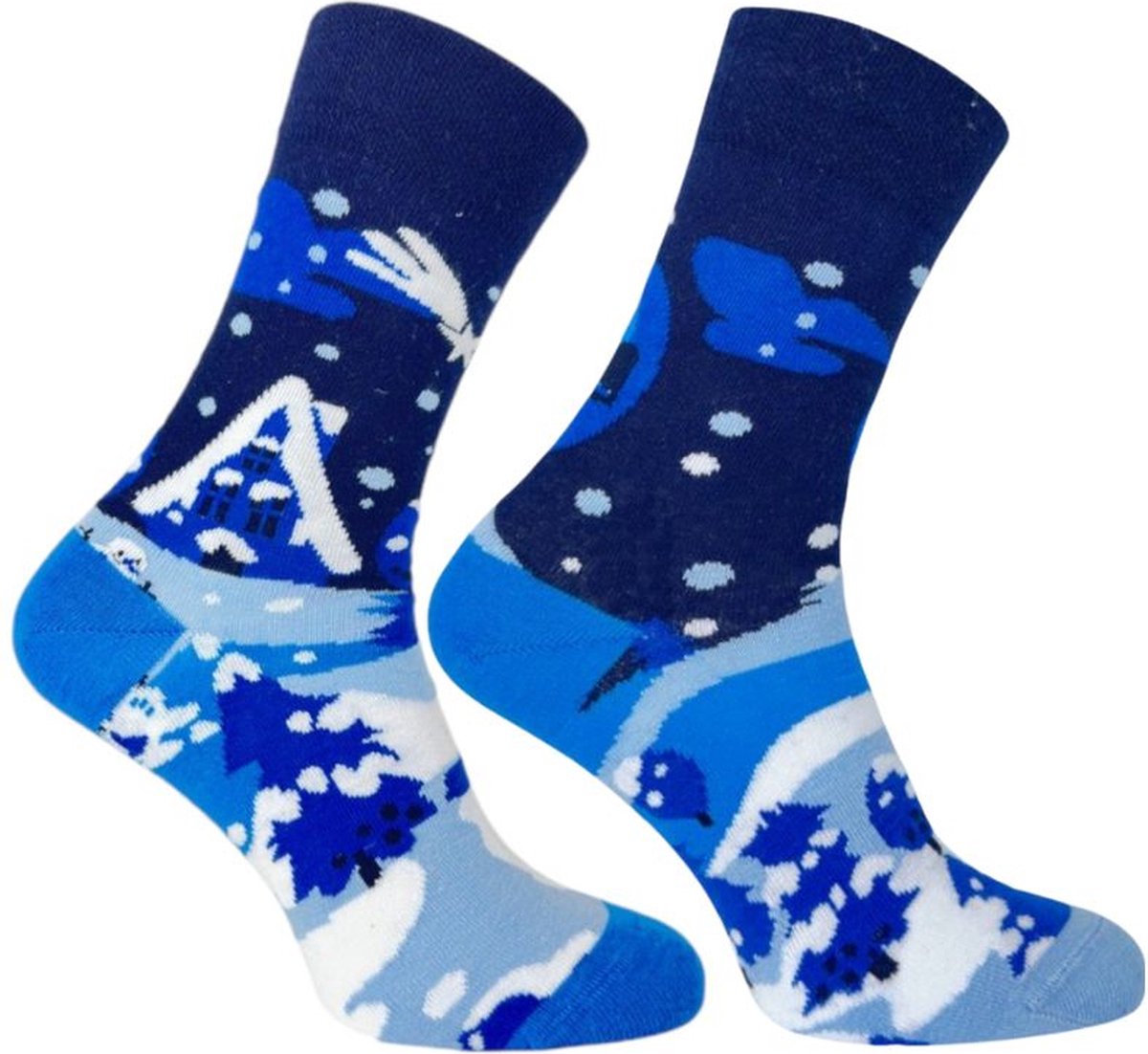 La Pèra - Kerstsokken - 43-46 – Donkerblauw – Warme Katoenen Snow Night Happy Socks – Leuk Kerstcadeau voor Heren & Dames