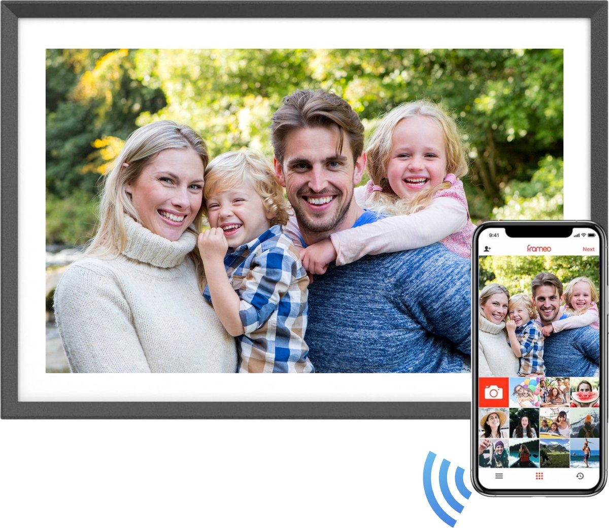 Digitale Fotolijst XL 15.6 inch Zwart - met Wifi en Frameo App - Full HD - 32GB Intern Geheugen - IPS Touchscreen – Fotokader - Digitale - €159,95