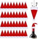 Gukasxi 36 Stuks Mini Kerstmuts Mini Kerstman Hoed Kerst Kerstman Hoed Zilverwerk Houders Xmas Rode Kerstman Hoeden Kerst Bestek Houders Mini Wijnfles Cover DIY Lolly Hoed voor Kerst Decor
