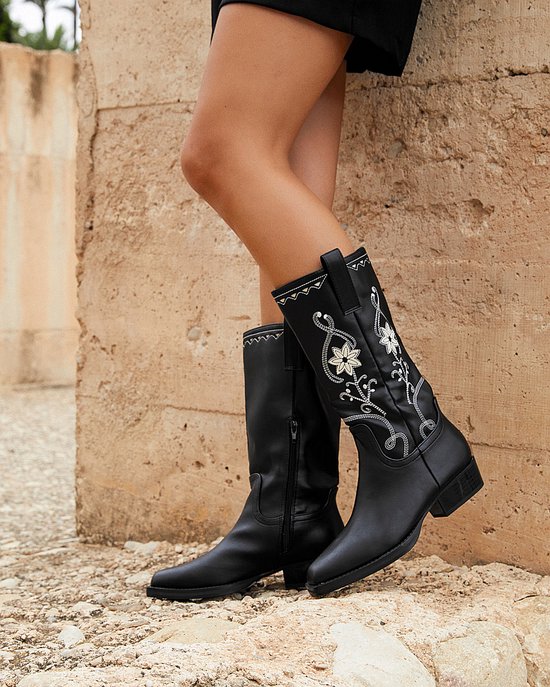 Bottes de cow-boy Femme - Zwart - Simili Cuir - Taille 38 -