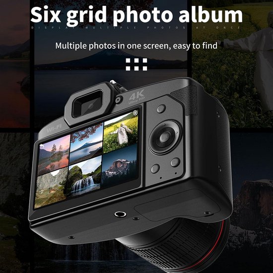 4K 64 MP Digitale Camera, 16x Digitale Zoom, Nachtzicht, WiFi-Verbinding, Lange Batterijduur, IPS-kleurendisplay, Eenvoudige Onderlinge Verbinding
