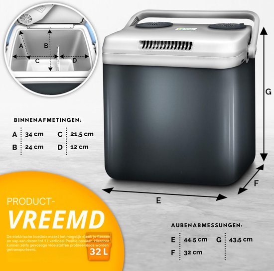 Elektrische Koelbox - 32 Liter Koelbox Elektrisch 12V 230 Volt - Koelbox Auto - Coolbox Met Verwarmingsfunctie en Lichtgewicht - Koelt & Verwarmt - Mini Koelkast - Grijs van Adler — afbeelding 2
