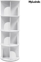MyLucinda® Bibliothèque rotative à 4 Tier - Support de rangement en bois à 360° avec présentoir - Organisateur multifonctionnel - Finition Witte