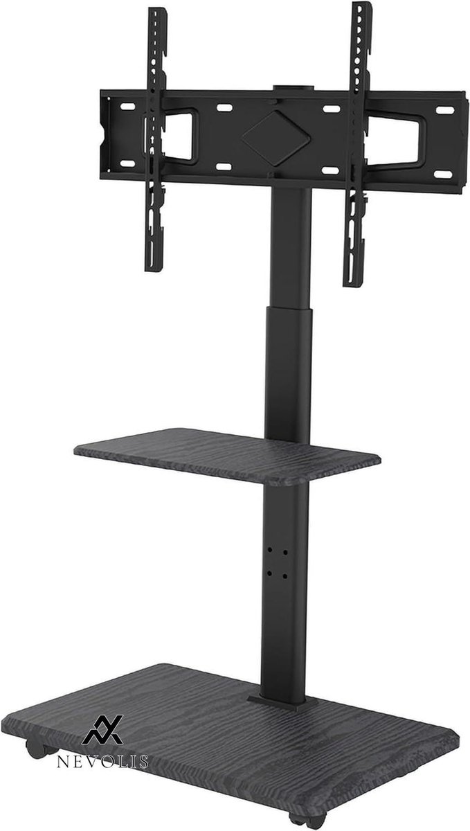 Nevolis Delphos Mobile TV Stand Roll-Up with Wooden Base Height Adjustable to Approx. 130 cm Rotatable ± 25 Degrees Max. VESA 600 x - TV Stand for 32-70 Inch TV Up to 45 kg .