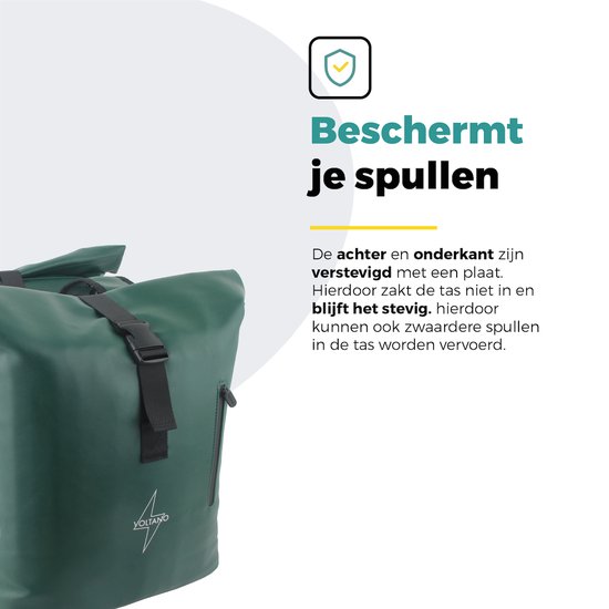 Voltano Dubbele Fietstas Rolltop E-bike Pro - Olijf Groen - 48 Liter - 100% Waterdicht - Fietstassen Electrische Fietsen