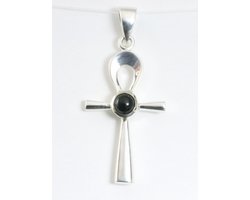 Fijne zilveren ankh hanger met onyx