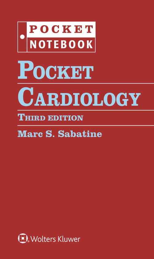 Carnet de poche "Pocket Cardiology" troisième édition par Marc S. Sabatine, sur fond rouge avec texte blanc et bleu.