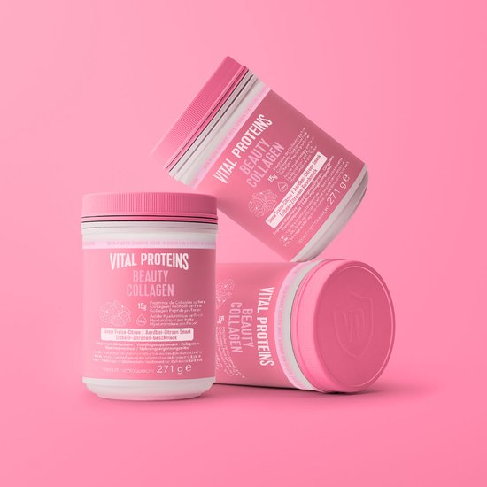 Vital Proteins - Beauty collageen - 15 gram Peptiden Rundercollageen - Gehydrolyseerd - Biotine en Hyaluronzuur - Aardbei Citroensmaak - 271 gram -