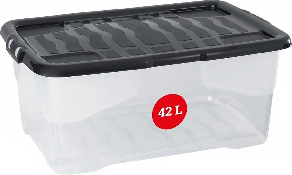 Opbergbox doorzichtig met deksel 42L | Stapelbaar | Transparant | Topkwaliteit