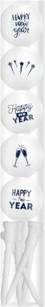 Golfballen Gift 5 Golfballen Happy New Year Set Inclusief Tees