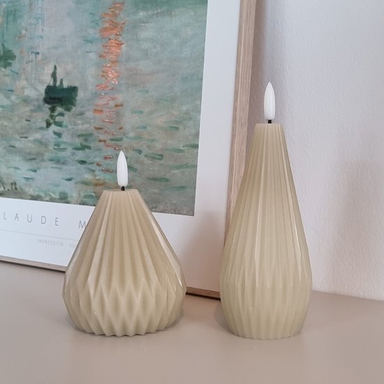 VITAMO Waterdrop Set - LED Kaarsen met Echte Wax en Realistische Flikkering - Natuurlijke en Sfeervolle Uitstraling - Beige (2 Stuks)