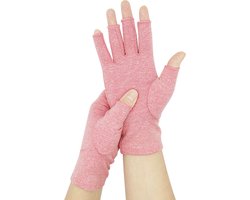 2 paar compressiehandschoenen voor artritis voor vrouwen en mannen, bamboe compressiehandschoenen voor artritis voor pijnverlichting bij reumatoïde artritis en artrose, vingerloze handschoenen (maat L) - roze