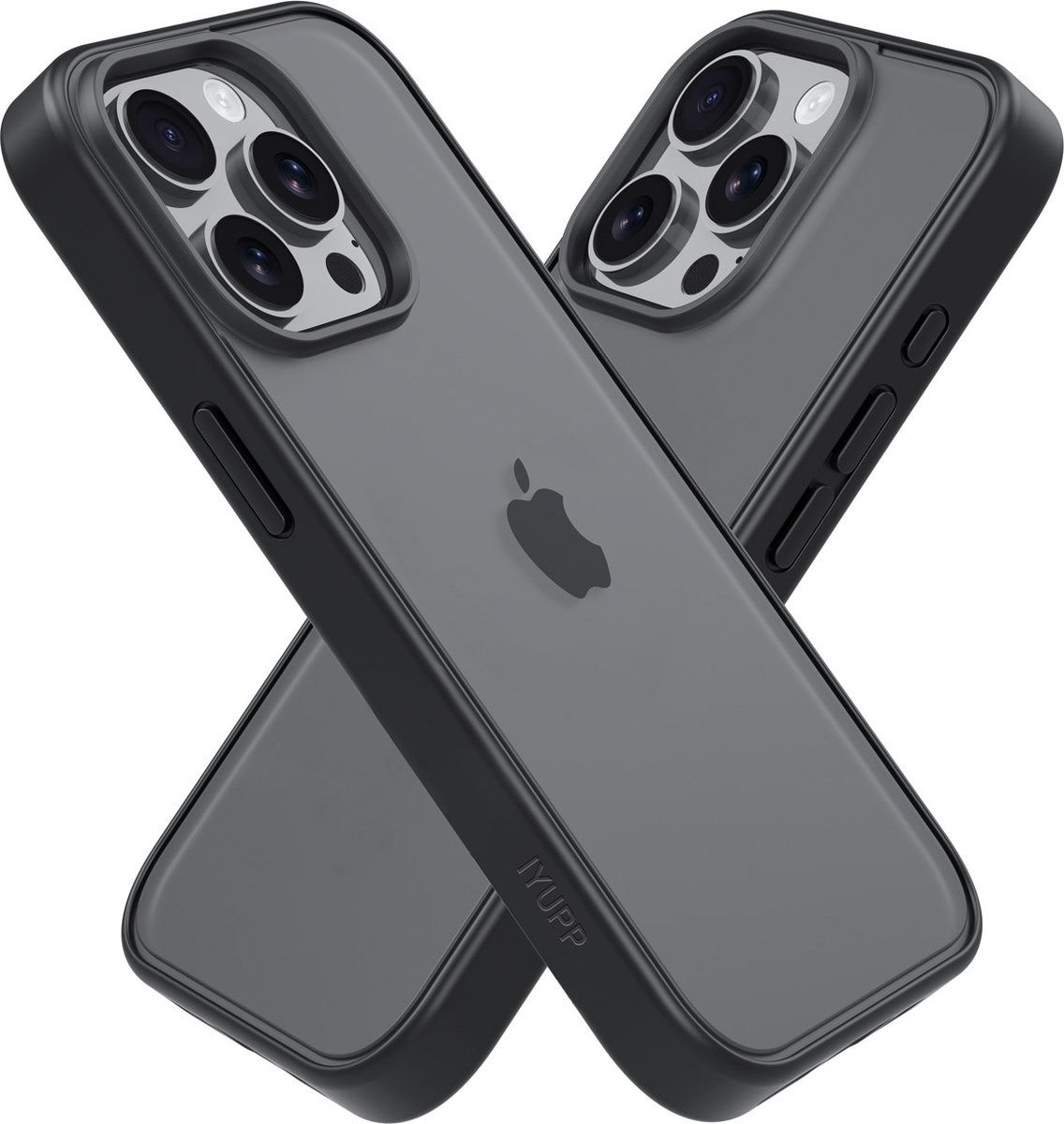 IYUPP Hoesje Geschikt voor iPhone 13 Pro Hoesje - Shockproof Back Cover - Mat Zwart Transparant
