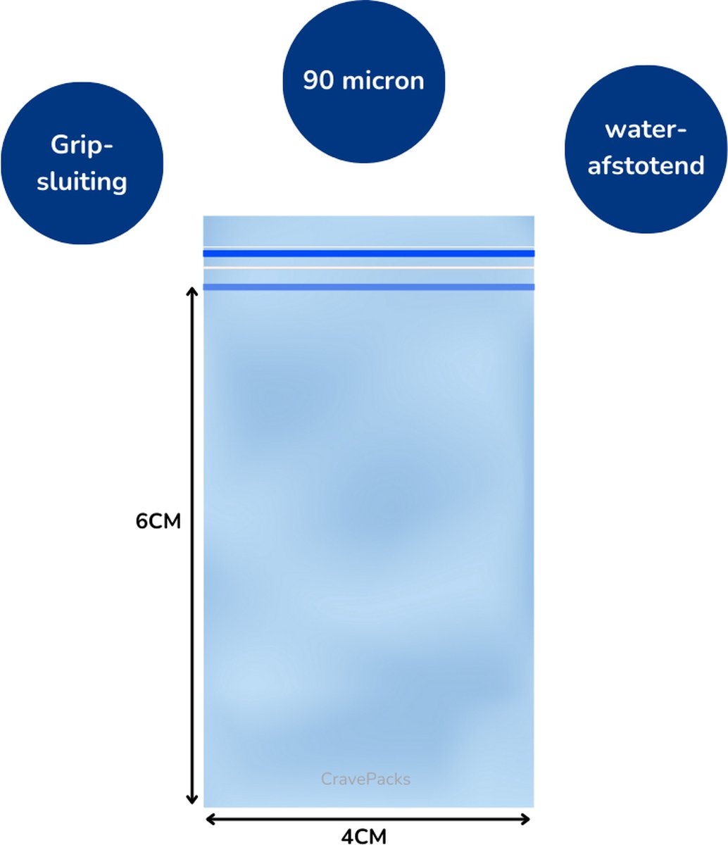 100x Gripzakjes 40x60 mm 90 micron blauwe tint - Ziplock zakjes - Uitdeelzakjes