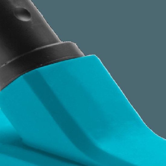 Close-up van de turquoise behuizing van een GARDENA voegenborstel