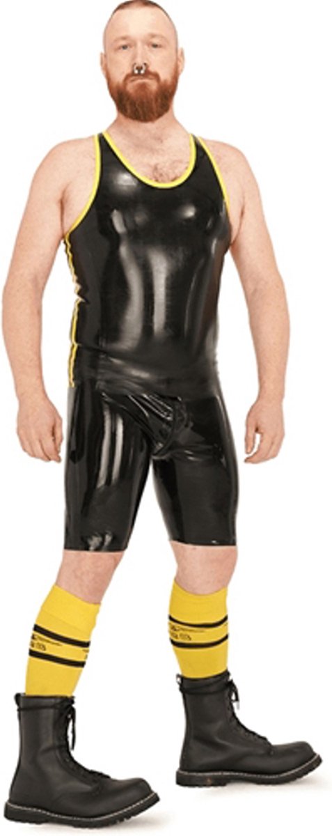 Mister B Rubber Muscle Shirt Zwart Geel - XL