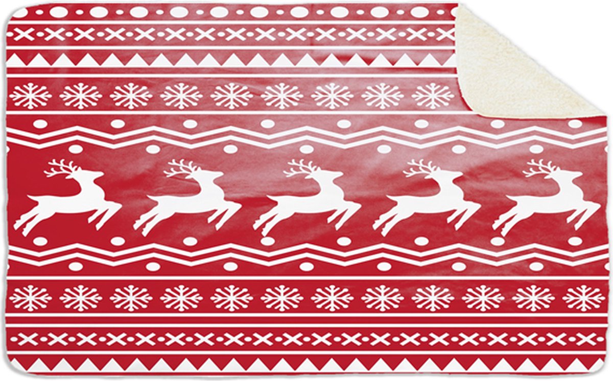 Fleecedeken Kerst rendien patroon, 96x146cm, Polyester Sherpa