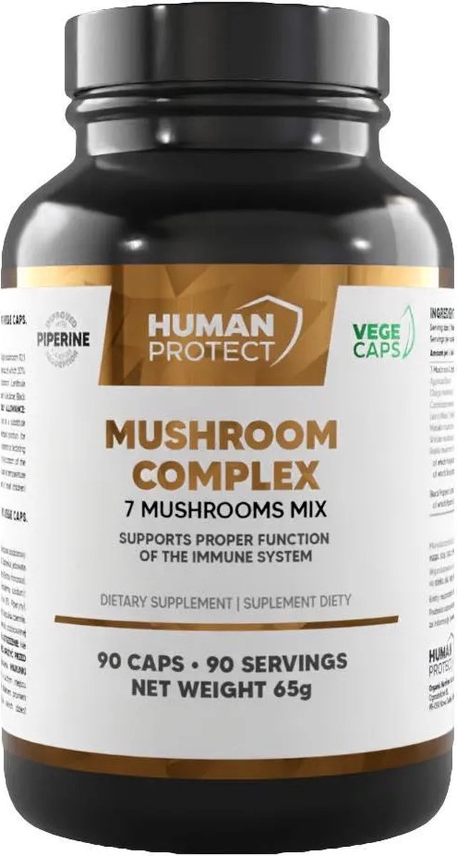 Goedkoopste Human Protect - Mushroom Complex - 90 caps - 90 doseringen - Agaricus blazei - Chaga - Cordyceps sinensis - Lions Mane - Lion's mane - Maitake - Shiitake - Reishii - Beta-Glucan - Polysachariden - Superfood