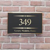 Plaque signalétique de porte d'entrée - Plaque d'immatriculation de maison - Bande à pois rectangulaire - 25x15 - noir/or - montage aveugle