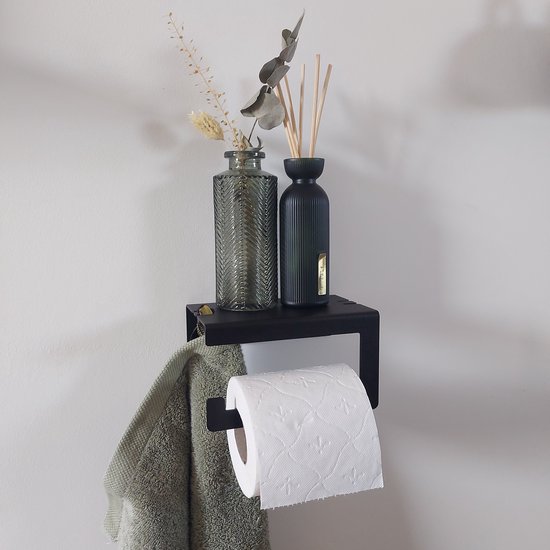 Qstiel Qumito - Toiletrolhouder - Zwart - Handdoekhaakje - Planchet