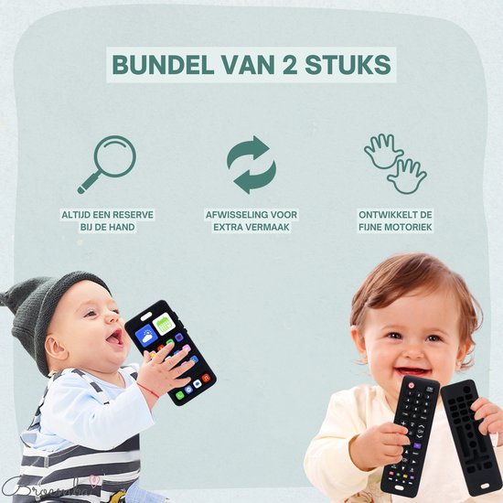 Baby Afstandsbediening + Baby Telefoon - 100% Siliconen Educatief Speelgoed - Broemba®