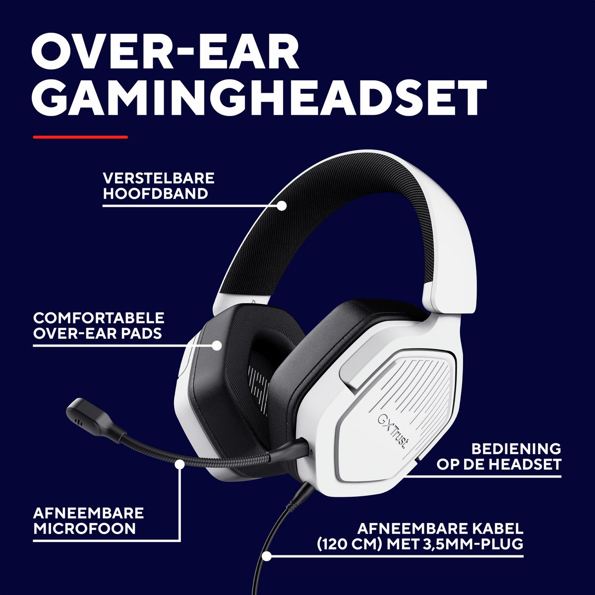 Trust GXT 492W Carus - Gaming Headset - Stereo - PS5/PS4/PC/Switch - 3.5mm - Wit thumbnail 2