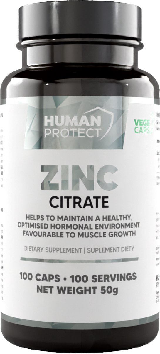 Human Protect - Zinc Citrate - 100 caps - 100 doseringen - zink - zinc - testosterone booster - testosteron booster