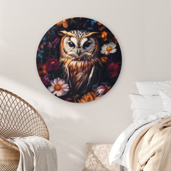 WallCircle - Cercle mural 90x90 - Hibou - Fleurs - Coloré - Nature - Tableaux ronds salon - Plaque murale ronde - Cercle de Décoration murale murale - Décoration de chambre à l'intérieur - Cercle mural de Décoration murale - Accessoires de maison