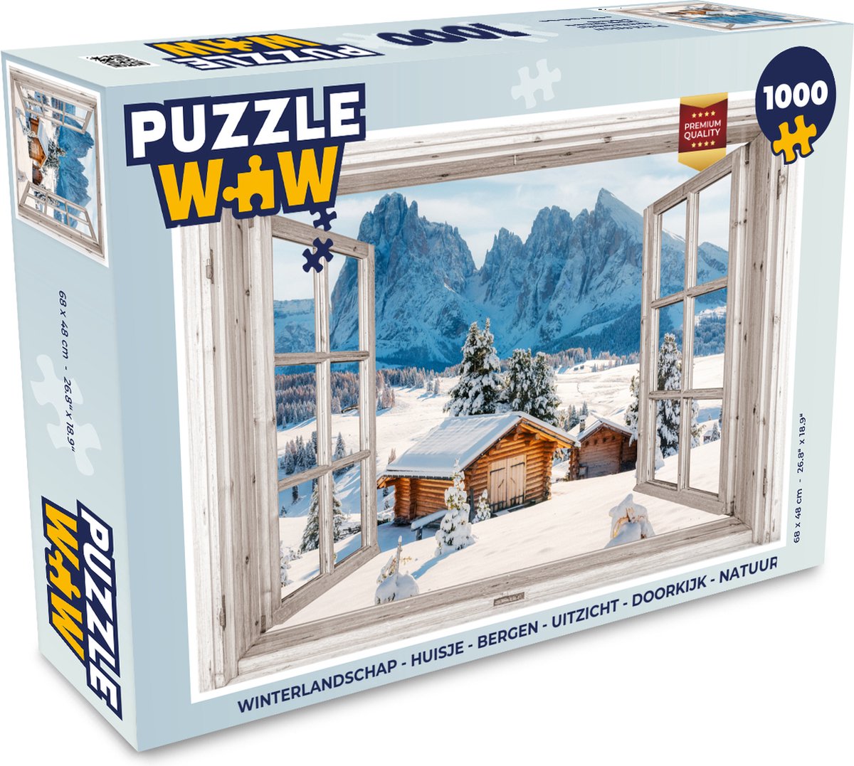 Puzzel Winterlandschap - Huisje - Bergen - Uitzicht - Doorkijk - Natuur - Legpuzzel - Puzzel 1000 stukjes volwassenen