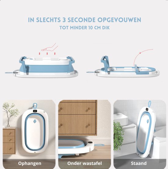 GoudenGracht Baby Bad - Handdouche Opening - Babybad - Babybad met standaard - Opvouwbaar - Digitale Thermometer - Roze van Merkloos — afbeelding 3
