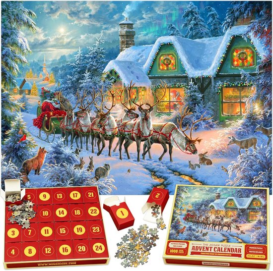 The Original Jigsaw Puzzle Advent Calendar 2024 – Christmas Magic, 24 Boxes 1008 Pieces, Christmas Holiday Countdown, Fun for Kids, Adults, Family, Official Abraham Hunter Artwork