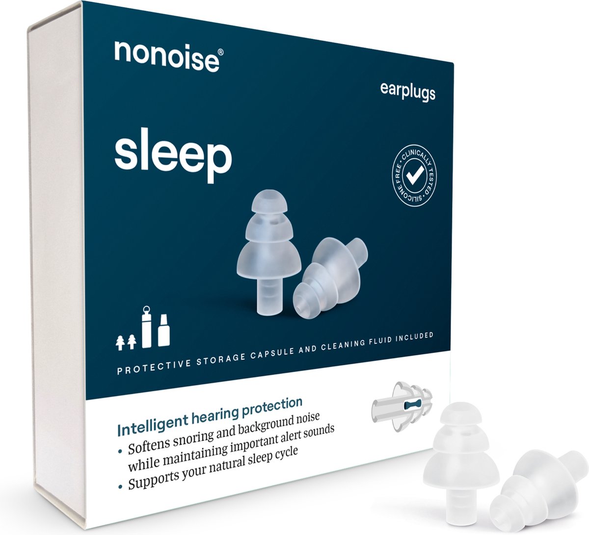 Goedkoopste Nonoise - Slapen - Oordoppen - 1 paar - Anti Snurk - Herbruikbaar - 1 size fits all - inclusief opbergkoker schoonmaakvloeistof - Uniek keramisch filter - 33 dB (SNR) - Transparant