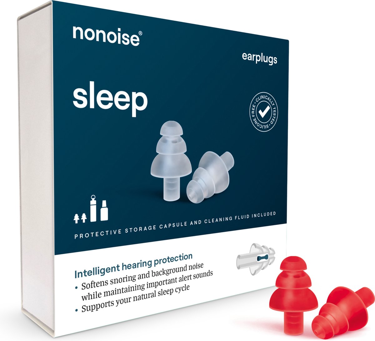 Goedkoopste Nonoise - Slapen - Oordoppen - 1 paar - Anti Snurk - Herbruikbaar - 1 size fits all - inclusief opbergkoker schoonmaakvloeistof - Uniek keramisch filter - 33 dB (SNR) - Rood