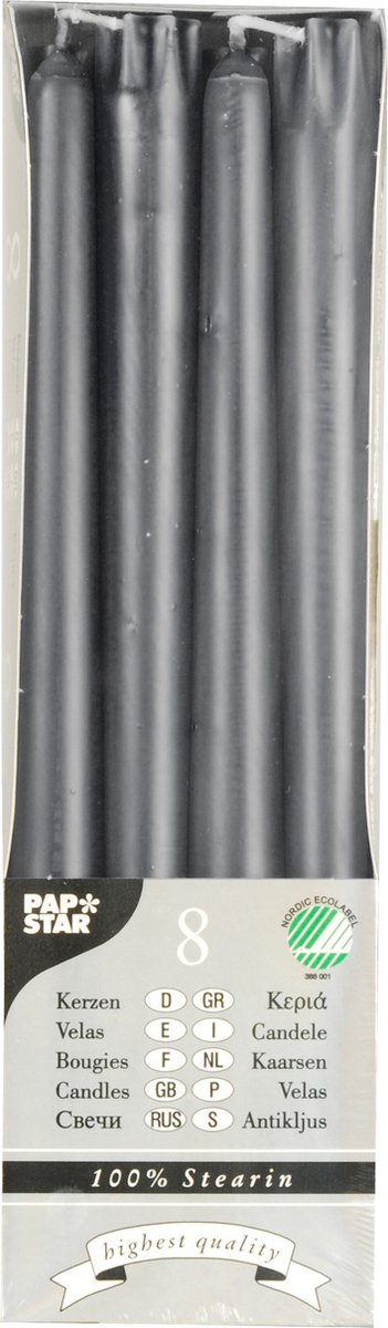 Conpax Candles Dinerkaarsen/kandelaarkaarsen Nordic - 8x stuks - zilvergrijs - 7 branduren - 25 cm