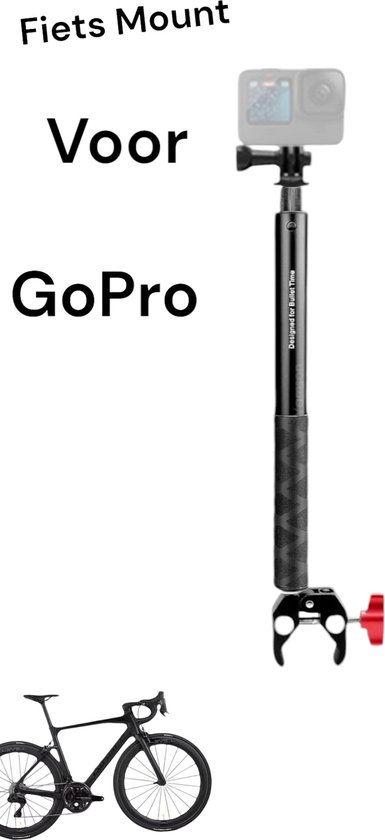 Fiets Mount Voor Gopro inclusief Selfie stick - Bike Mount for Gopro Hero - Fiets Bundle - Aluminium Fiets Mount - Selfistick - Gopro Hero 12 11 10 9 8 7 6 - Osmo Action - Fiets - Superklem - Gopro Accessoires