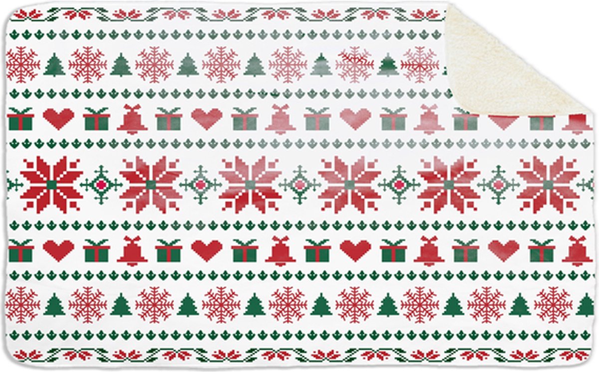 Fleecedeken Kerst Patroon, 96x146cm, Polyester Sherpa