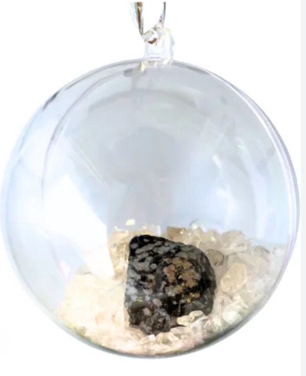 Kerstbal Bergkristal met Obsidiaan sneeuwvlok