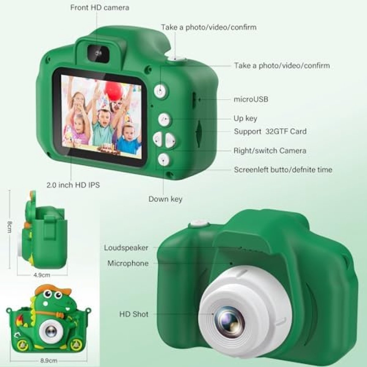 Appareil Photo Enfant Dinosaure 1080P – Double Objectif HD, Selfie & Vidéo Pour 3-12 Ans