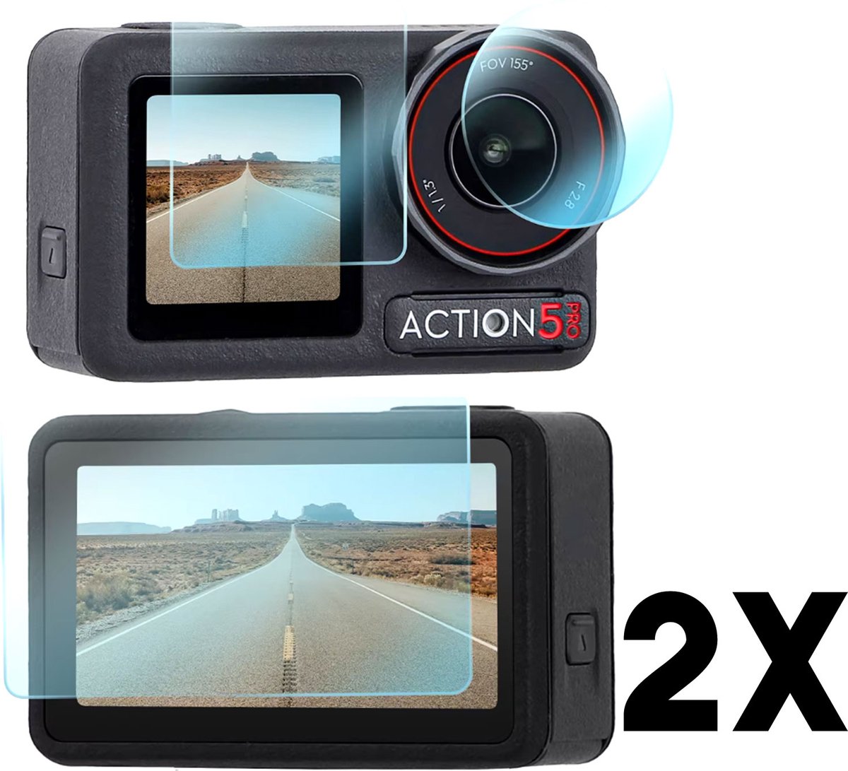 Screenprotectors geschikt voor DJI Osmo Action 5 Pro - Tempered Glass Screenprotectors – 2x LCD & 1x Lens – 2-Pack – Bescherming geschikt voor DJI Osmo Action 5 Pro LCD & Lens – 9H Gehard Glas – Complete Set 2 Stuks – TechDefend
