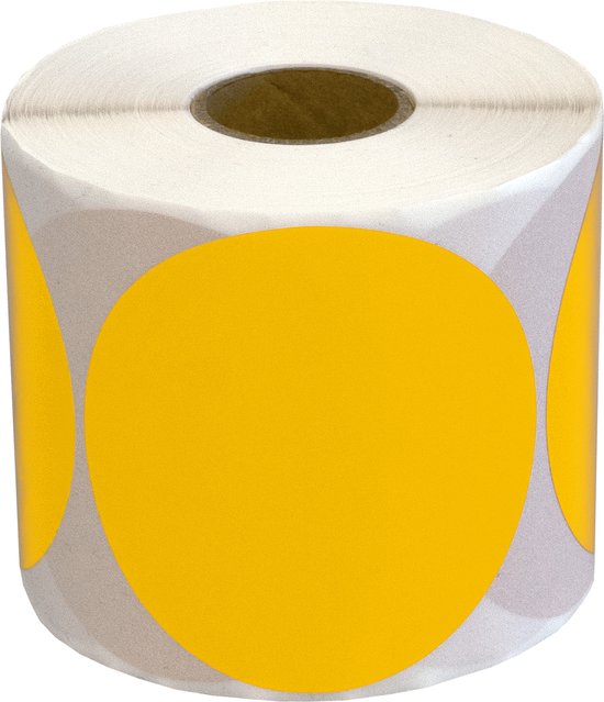 Rouleau d'étiquettes rondes jaunes, 65mm.