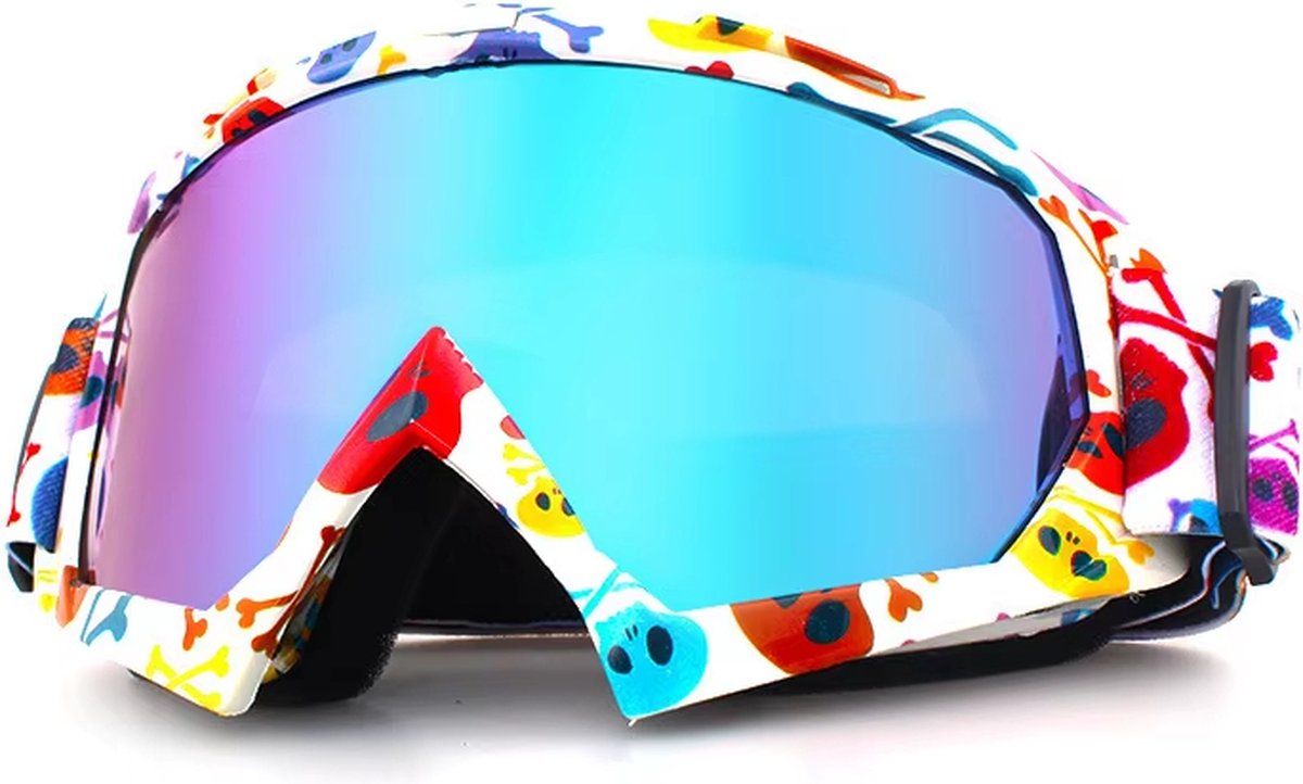 Skibril - Snowboardbril - Crossbril - Skulls - Paars Blauw Spiegel
