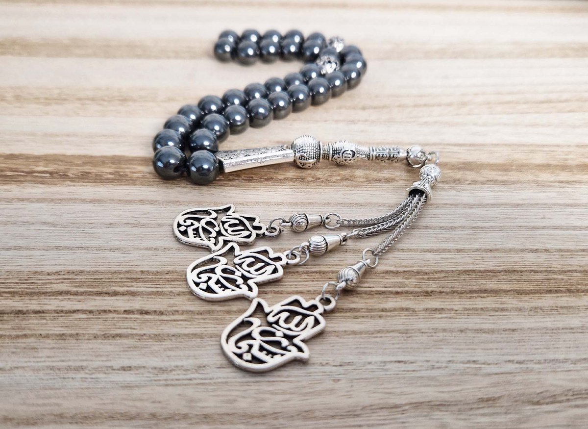 Handgemaakte tesbih "tasbih" natuursteen "Hematiet" - Aantal kralen 33 - Diameter kralen 10 MM - met metaal tassel "model 9" - Een mooi cadeau-idee