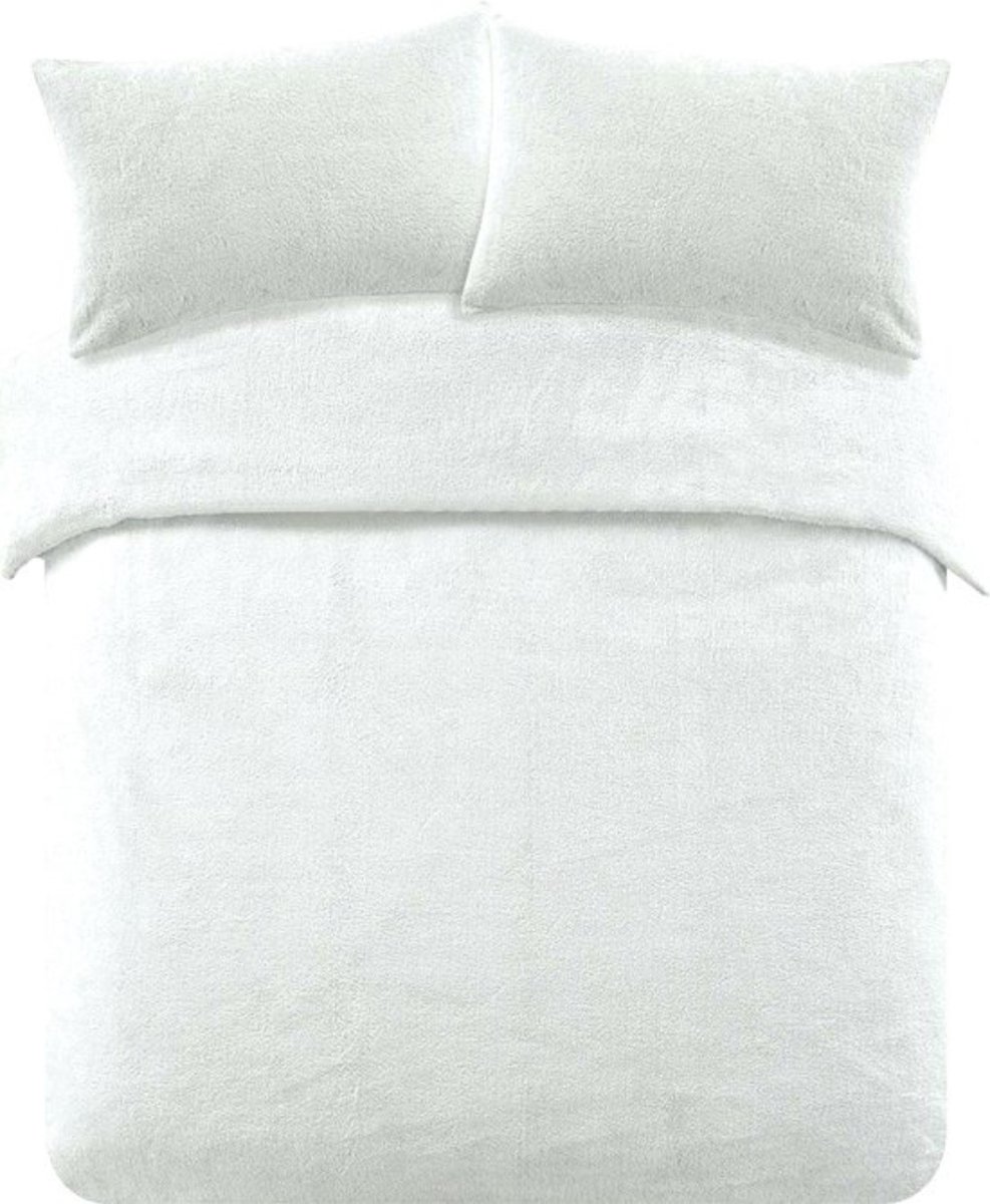 Super zacht Teddy fleece dekbedovertrek - gebroken wit - 2 kanten teddy - Lits-jumeaux (240x220 + 2st 60x70cm)