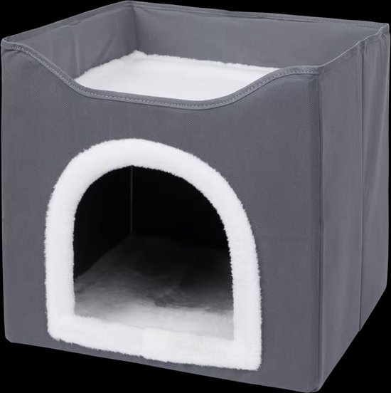 SOLVIEW Vilten Kattenmand – 2 Lagen – Hol Met Tunnel – Winterbestendig – Tot 10 Kg – Grijs, 58x33x30 Cm