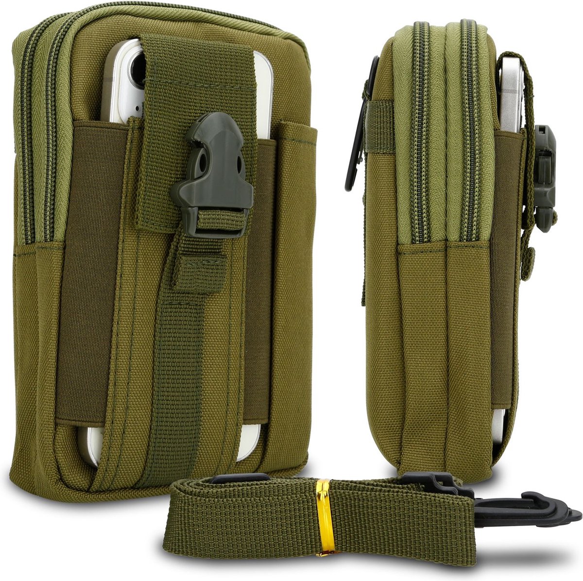 Hoesje geschikt voor Asus ZenFone MAX PRO M1 (6 Zoll) in effen groen tactische mobiele telefoon molle EDC etui compatibel schoudertache militaire riem case cover