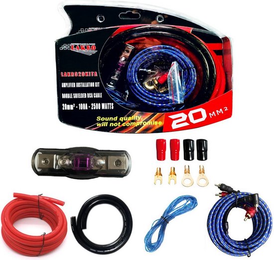 LAKRO Audio Kabelset 20mm² voor Auto Versterker met 6-METER pluskabel 2500WATT
