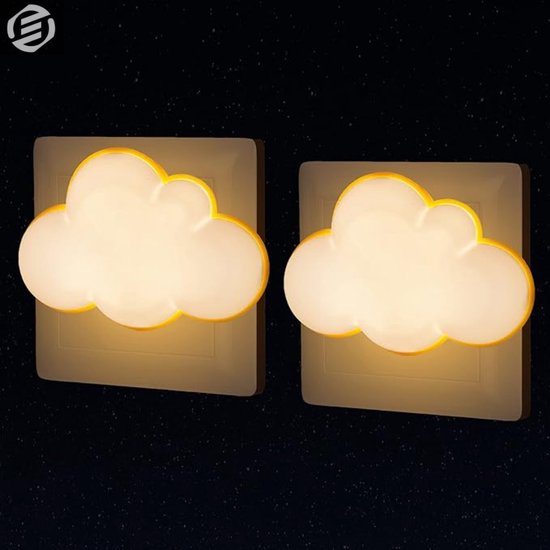Deux veilleuses jaune lueur en forme de nuage avec un contour sur fond sombre.